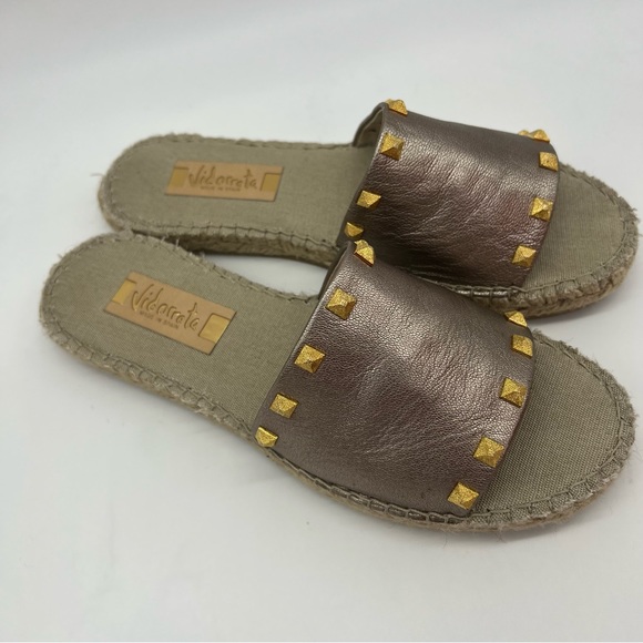 Vidorreta Espadrille Sandals Metallic Studded Slides Flats Size 10 Women - Picture 5 of 17